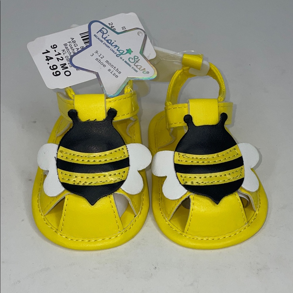 NWT Rising Star Bright Yellow Bee Kids Sandals Size 3 9-12 Month